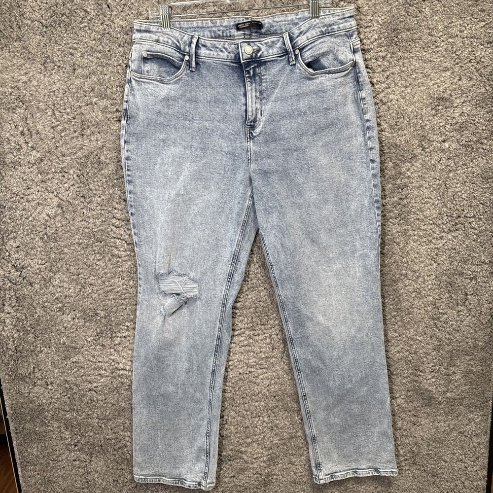 Simply Vera Wang Relaxed Straight Jeans 14 Stretch High Rise Distressed Denim
